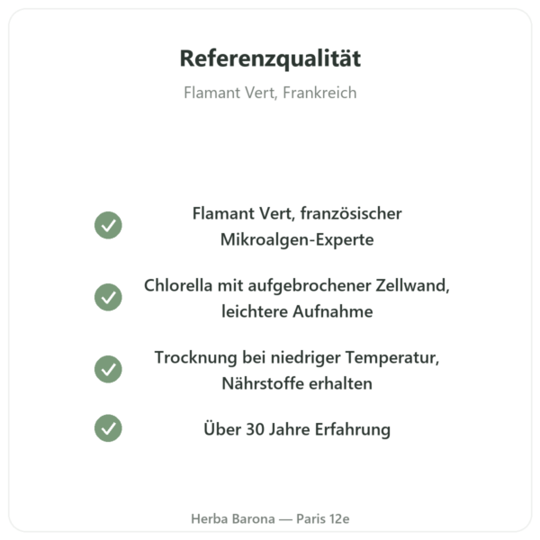 Chlorella – Flamant Vert – 180 Tabletten Qualität Paris Herba Barona