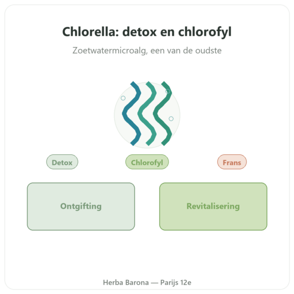 Chlorella – Flamant vert – 180 tabletten presentatie Paris Herba Barona