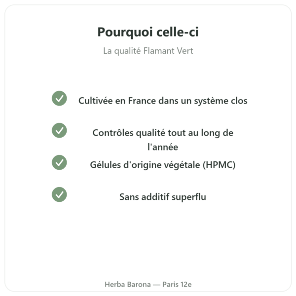 Chlorelle France 180 gelules 400 mg Flamant Vert qualite Paris Herba Barona