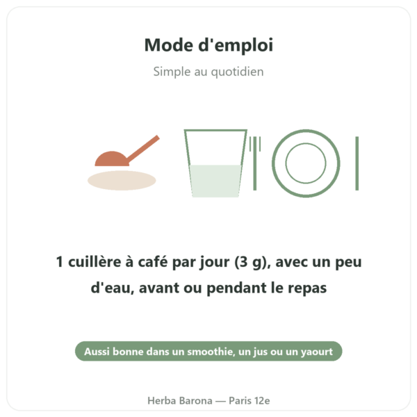 Chlorelle poudre 100 g Flamant Vert mode emploi conseil de prise Paris Herba Barona