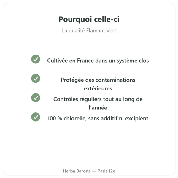Chlorelle poudre 100 g Flamant Vert qualite Paris Herba Barona