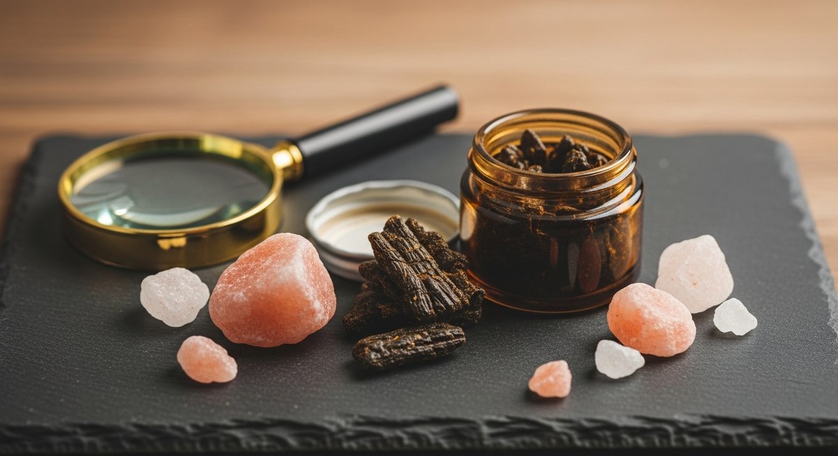 Shilajit reçinesi ve büyüteç, kalite kontrolü, Herba Barona Paris