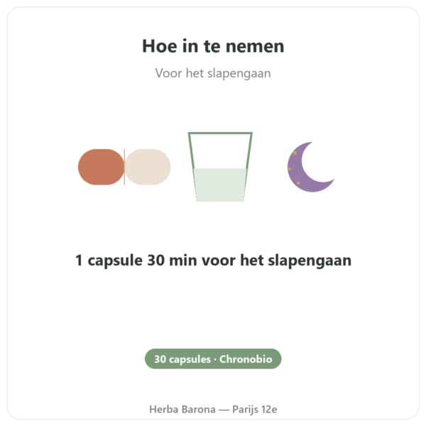 Chronobio Inslaapcomplex – Dynveo – 30 capsules gebruiksaanwijzing en dosering Paris Herba Barona