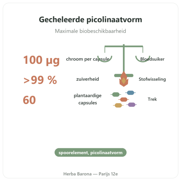 Chroompicolinaat 100µg – 60 capsules – Dynveo voordelen en kerngegevens Paris Herba Barona