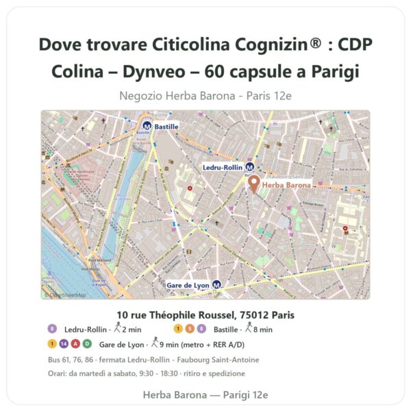 Dove trovare Citicolina Cognizin® : CDP Colina – Dynveo – 60 capsule a Parigi - mappa del negozio Herba Barona Paris 12e