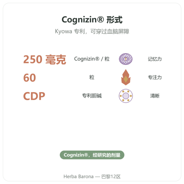 胞磷胆碱 Cognizin® :CDP 胆碱 – Dynveo – 60 粒胶囊 功效与数据 Paris Herba Barona