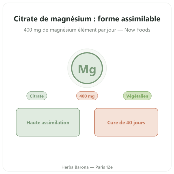 Citrate de Magnésium 400 mg Now Foods 120 capsules présentation Paris Herba Barona