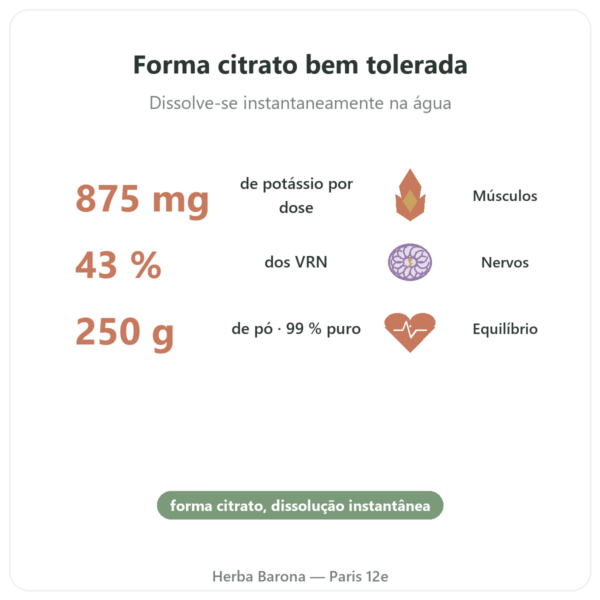 Citrato de Potássio em pó – Dynveo – 250 g benefícios e dados principais Paris Herba Barona