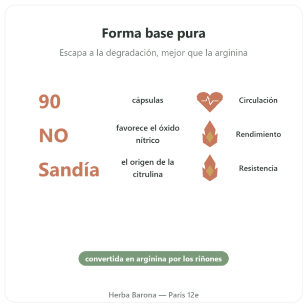 Citrulina L-Citrulina Base – Nutrimuscle – 90 Cápsulas beneficios y datos clave Paris Herba Barona
