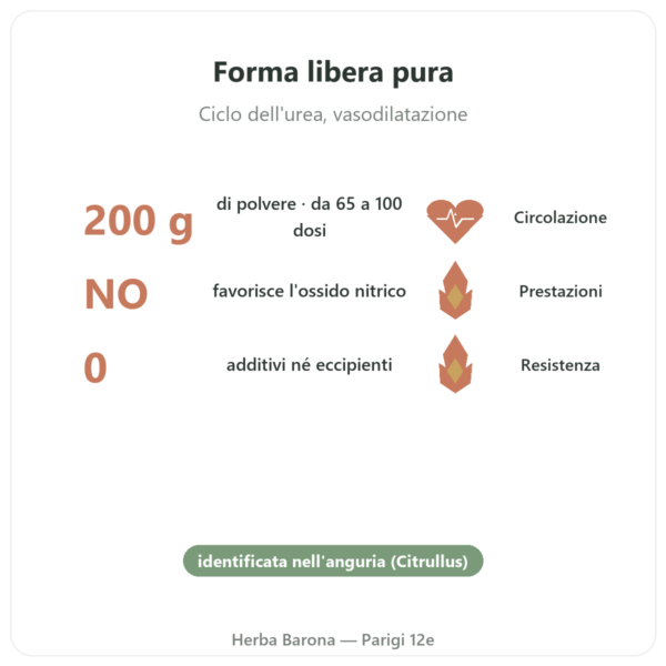 Citrullina in polvere 200g Doctor's Best benefici e dati chiave Paris Herba Barona