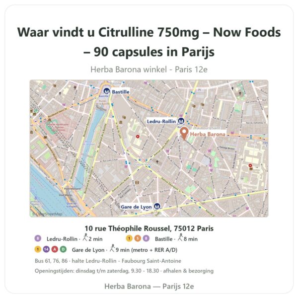 Waar vindt u Citrulline 750mg – Now Foods – 90 capsules in Parijs - winkelplattegrond Herba Barona Paris 12e