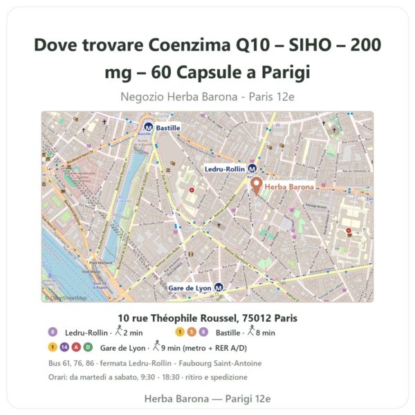 Dove trovare Coenzima Q10 – SIHO – 200 mg – 60 Capsule a Parigi - mappa del negozio Herba Barona Paris 12e