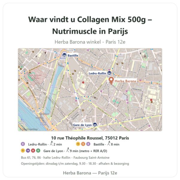 Waar vindt u Collagen Mix 500g – Nutrimuscle in Parijs - winkelplattegrond Herba Barona Paris 12e