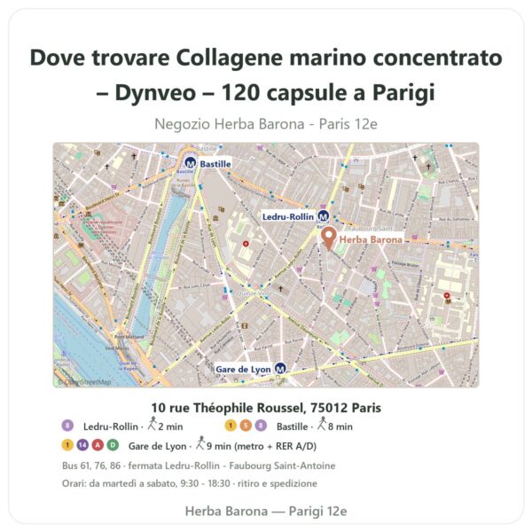 Dove trovare Collagene marino concentrato – Dynveo – 120 capsule a Parigi - mappa del negozio Herba Barona Paris 12e