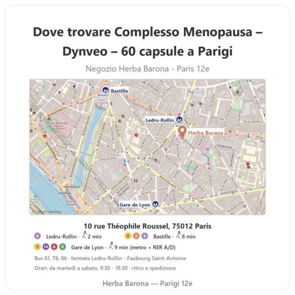 Dove trovare Complesso Menopausa – Dynveo – 60 capsule a Parigi - mappa del negozio Herba Barona Paris 12e