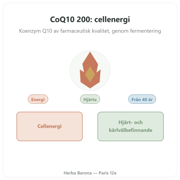 CoQ10 200 mg NOW Foods 60 vegetabiliska kapslar – Koenzym Q10 presentation Paris Herba Barona