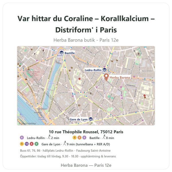 Var hittar du Coraline – Korallkalcium – Distriform' i Paris - butikskarta Herba Barona Paris 12e