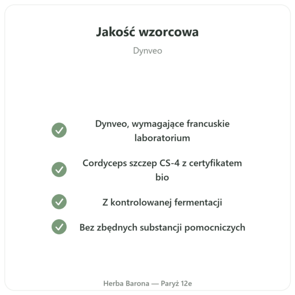 Skoncentrowany bio Cordyceps – szczep CS-4 – Dynveo – 60 kapsułek jakość Paris Herba Barona