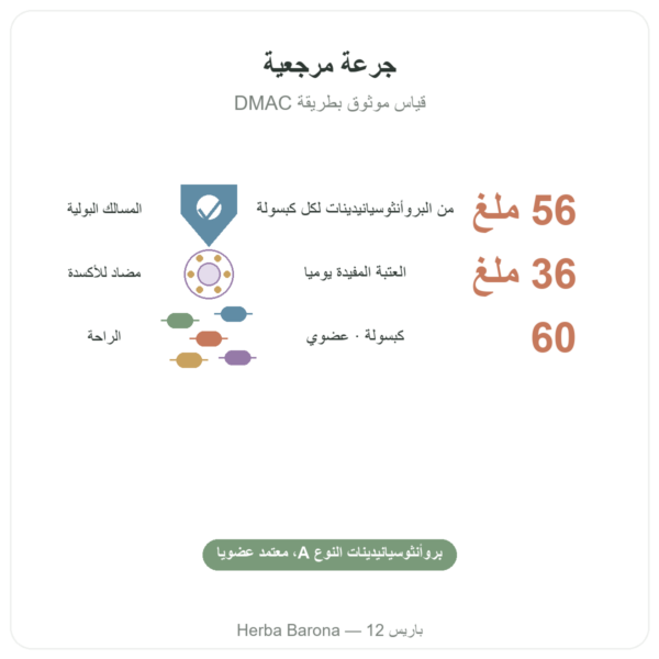التوت البري (كرانبيري) العضوي – Dynveo – 56 ملغ PACs – 60 كبسولة الفوائد والمعطيات الرئيسية Paris Herba Barona