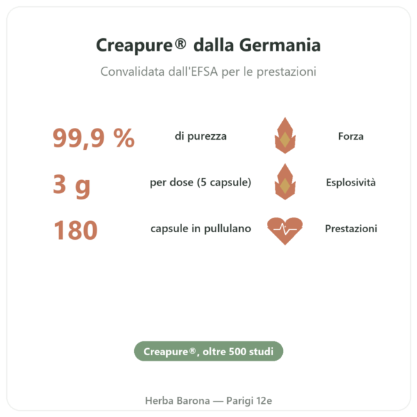 Creatina monoidrato Creapure® – Dynveo – 180 capsule benefici e dati chiave Paris Herba Barona
