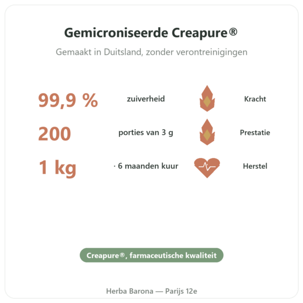 Creatine monohydraat Creapure® poeder 1 kg – Dynveo voordelen en kerngegevens Paris Herba Barona