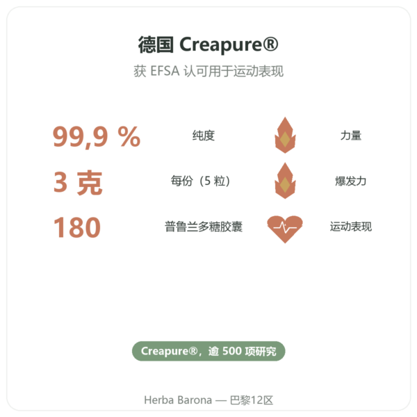 一水肌酸 Creapure® – Dynveo – 180 粒胶囊 功效与数据 Paris Herba Barona
