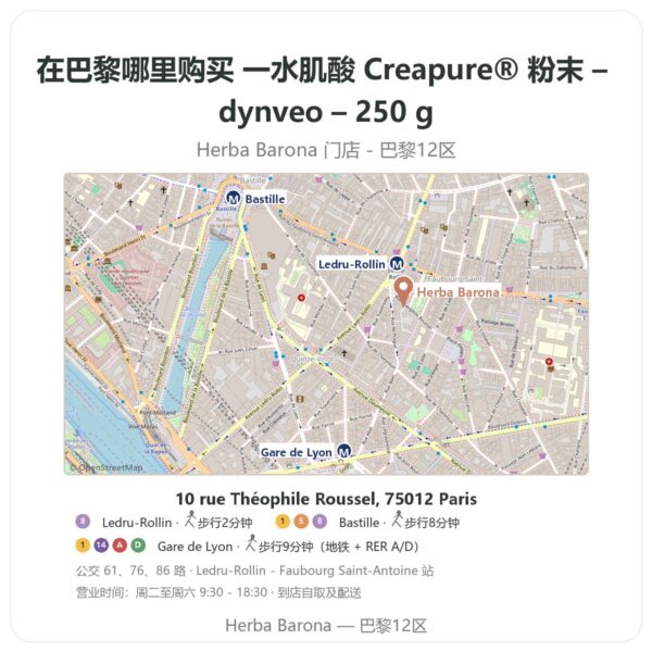 一水肌酸 Creapure® 粉末 – dynveo – 250 g 巴黎哪里能买到 - 门店地图 Herba Barona Paris 12e