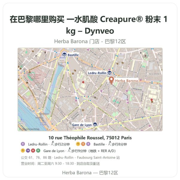 一水肌酸 Creapure® 粉末 1 kg – Dynveo 巴黎哪里能买到 - 门店地图 Herba Barona Paris 12e