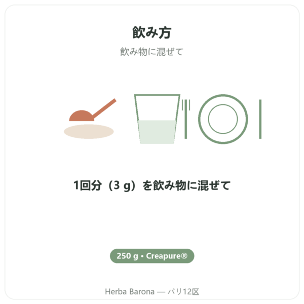 クレアチン モノハイドレート Creapure® パウダー – dynveo – 250 g directions and dosage Paris Herba Barona