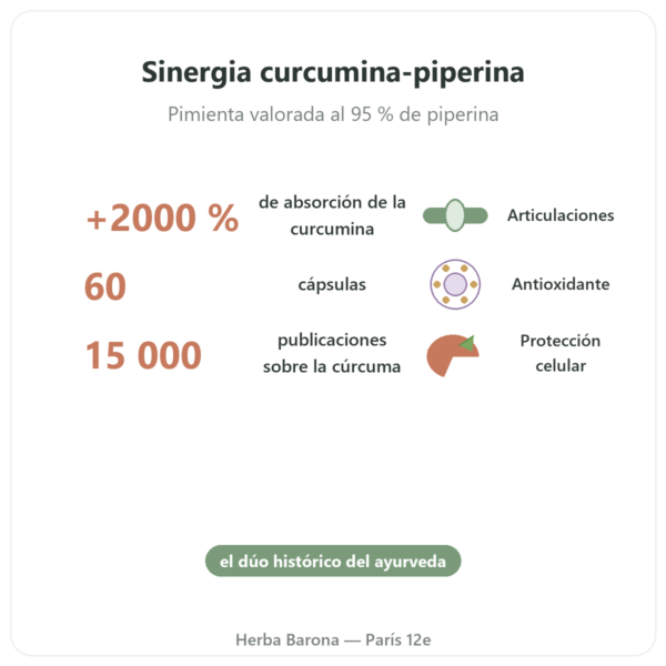 Cúrcuma con Pimienta – Ayur-vana – 60 Cápsulas beneficios y datos clave Paris Herba Barona