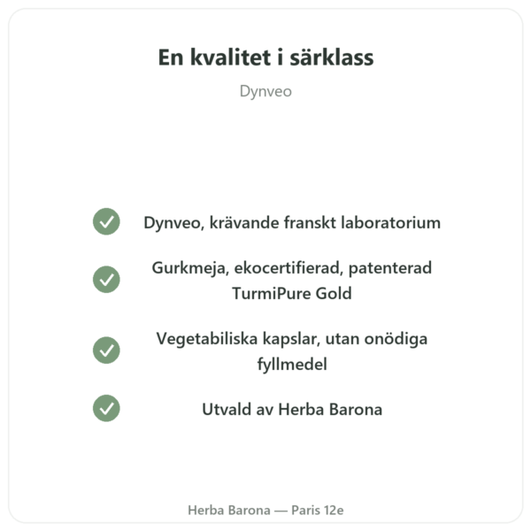Optimerat ekologiskt curcumin 60 kapslar Dynveo kvalitet Paris Herba Barona