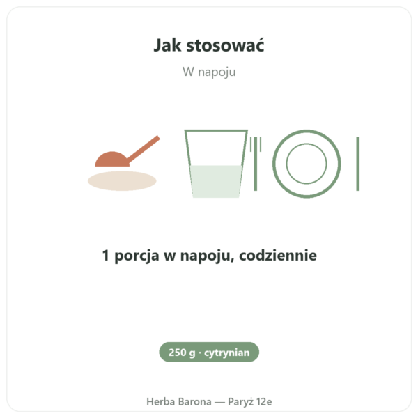 Cytrynian Potasu w proszku – Dynveo – 250 g sposób użycia i dawkowanie Paris Herba Barona