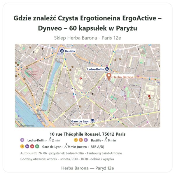 Gdzie znaleźć Czysta Ergotioneina ErgoActive – Dynveo – 60 kapsułek w Paryżu - mapa sklepu Herba Barona Paris 12e