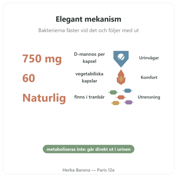 D-Mannos 750 – Be-Life – 60 kapslar fördelar och nyckelfakta Paris Herba Barona