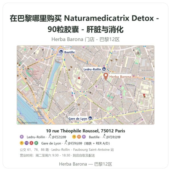 Naturamedicatrix Detox - 90粒胶囊 - 肝脏与消化 巴黎哪里能买到 - 门店地图 Herba Barona Paris 12e
