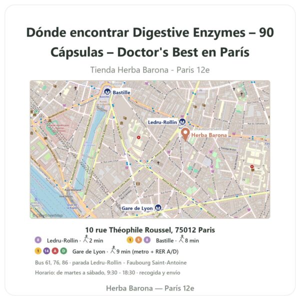 Dónde encontrar Digestive Enzymes – 90 Cápsulas – Doctor's Best en París - plano de la tienda Herba Barona Paris 12e