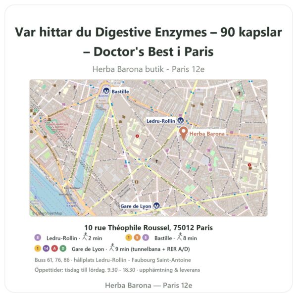 Var hittar du Digestive Enzymes – 90 kapslar – Doctor's Best i Paris - butikskarta Herba Barona Paris 12e