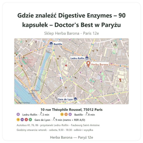 Gdzie znaleźć Digestive Enzymes – 90 kapsułek – Doctor's Best w Paryżu - mapa sklepu Herba Barona Paris 12e