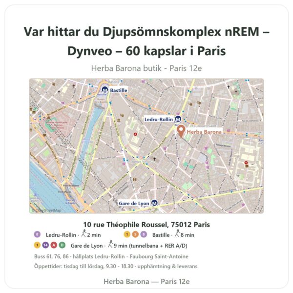 Var hittar du Djupsömnskomplex nREM – Dynveo – 60 kapslar i Paris - butikskarta Herba Barona Paris 12e