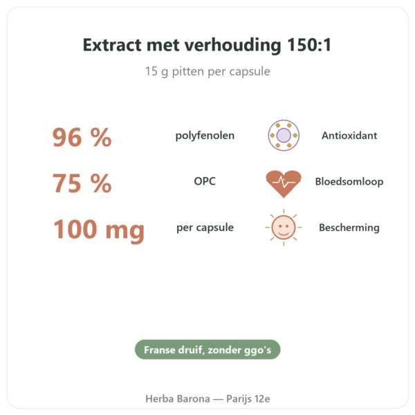 Druivenpitextract OPC 100 mg 60 capsules – DYNVEO voordelen en kerngegevens Paris Herba Barona