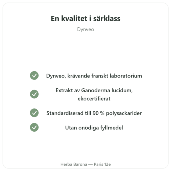 Ekologisk Reishi – Dynveo – 500 mg – 60 kapslar kvalitet Paris Herba Barona
