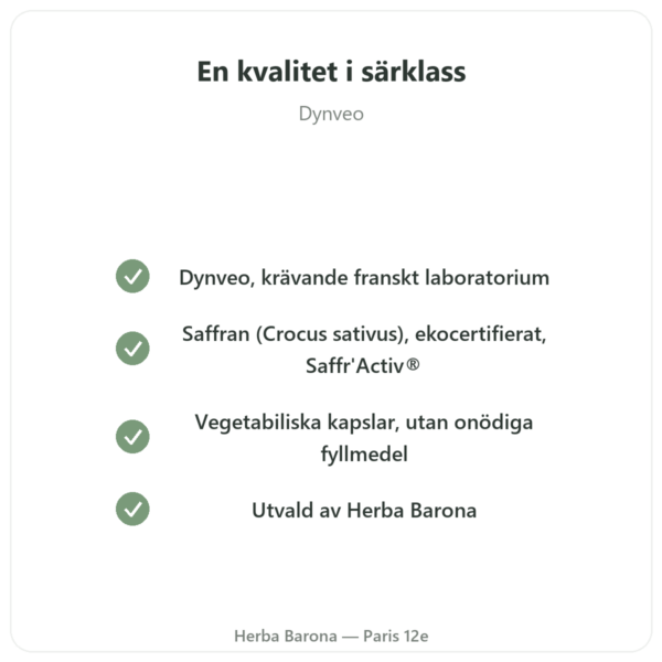 Ekologisk Saffran – Dynveo – 15 mg – 60 Kapslar kvalitet Paris Herba Barona