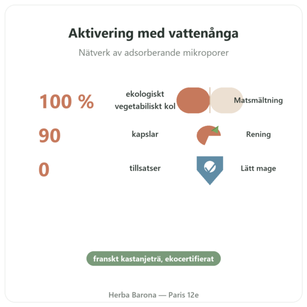 Ekologiskt Aktivt Kol Vegetabiliskt Micropores – 90 kapslar – Dynveo fördelar och nyckelfakta Paris Herba Barona