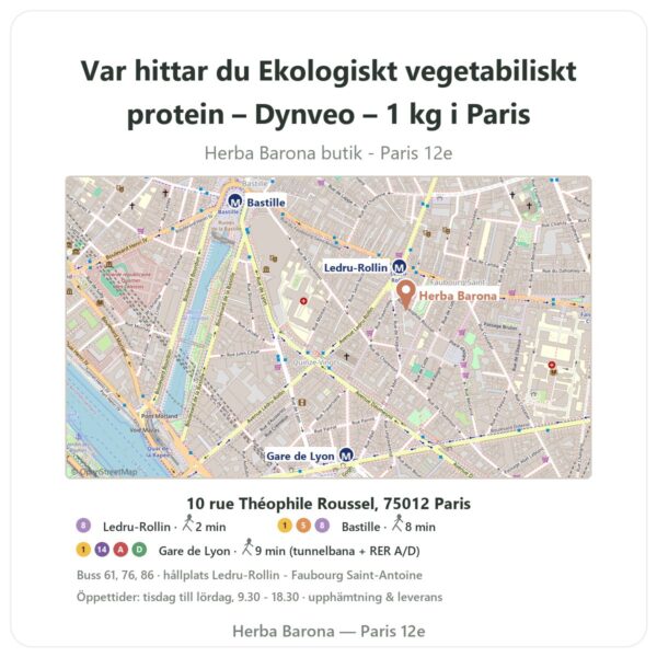 Var hittar du Ekologiskt vegetabiliskt protein – Dynveo – 1 kg i Paris - butikskarta Herba Barona Paris 12e