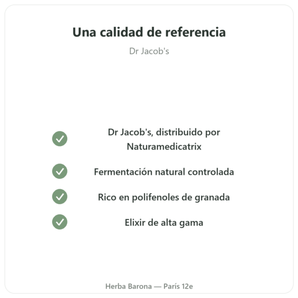 Elixir de Granada Fermentada Dr. Jacob's – 500 ml – Naturamedicatrix calidad Paris Herba Barona