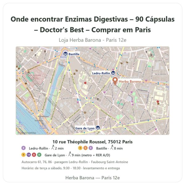 Onde encontrar Enzimas Digestivas – 90 Cápsulas – Doctor's Best – Comprar em Paris - mapa da loja Herba Barona Paris 12e