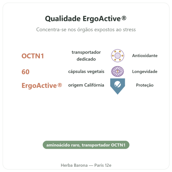 Ergotioneína pura ErgoActive – Dynveo – 60 cápsulas benefícios e dados principais Paris Herba Barona