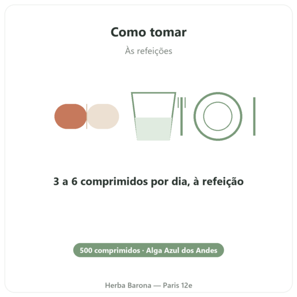 Espirulina Alga Azul dos Andes 500 comprimidos modo de uso e dosagem Paris Herba Barona