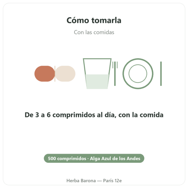 Espirulina Alga Azul de los Andes – 500 Comprimidos modo de empleo y dosis Paris Herba Barona