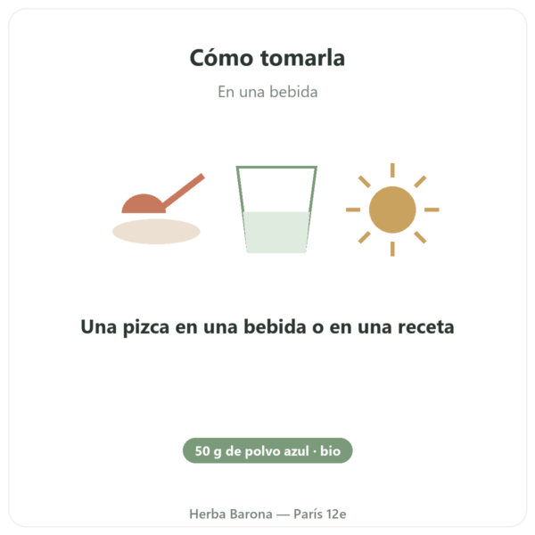 Espirulina Azul en Polvo Bio – 50 g – Bioptimal modo de empleo y dosis Paris Herba Barona